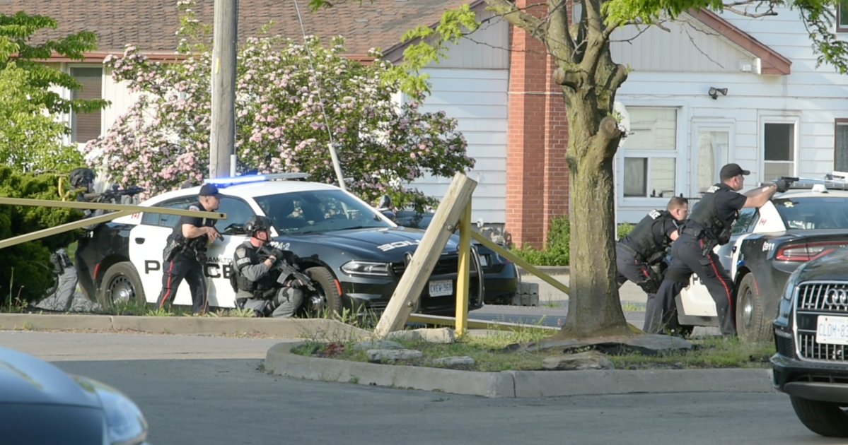 Hamilton police tactical teams on scene May 27, 2023 at a Stoney Creek, Ont. home on Jones Road. After reports of gunfire, officers closed off nearby streets for a period of time to deal with a 57-year-old suspect who had barricaded himself in a home.
