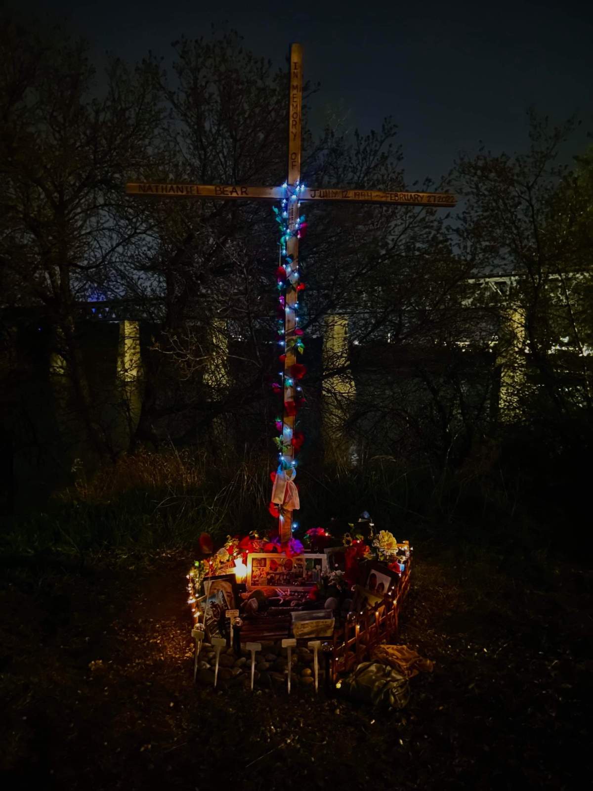 A picture of the new memorial the Bear family built after the first one went missing.