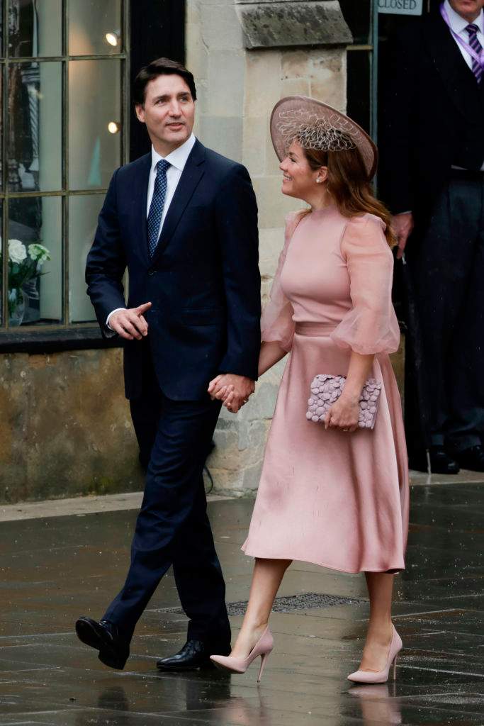 Canadian Prime Minister Justin Trudeau and his wife Sophie arrive at Westminster Abbey in central London on May 6, 2023, ahead of the coronations of Britain's King Charles III and Britain's Camilla, Queen Consort.