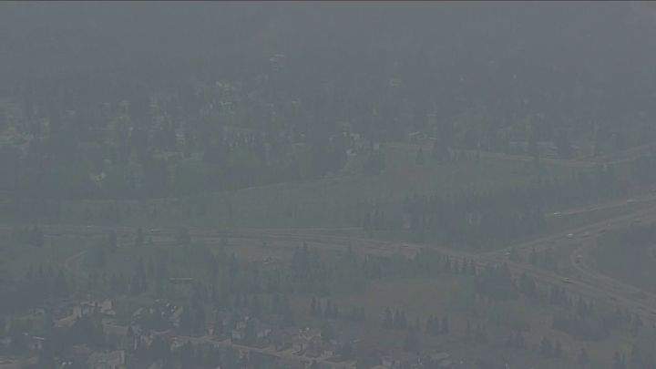 Wildfire smoke drifts through Edmonton's river valley on May 16, 2023.