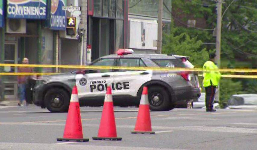 Police on scene after a pedestrian-involved collision at Avenue and Davenport roads on Wednesday, May 24, 2023.
