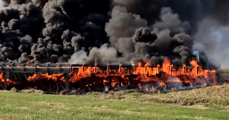 The bridge was completely destroyed as a result of the blaze.