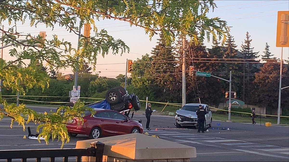 Image of the crash scene near Bramalea Road and Sandalwood Parkway in Brampton on May 26, 2023.
