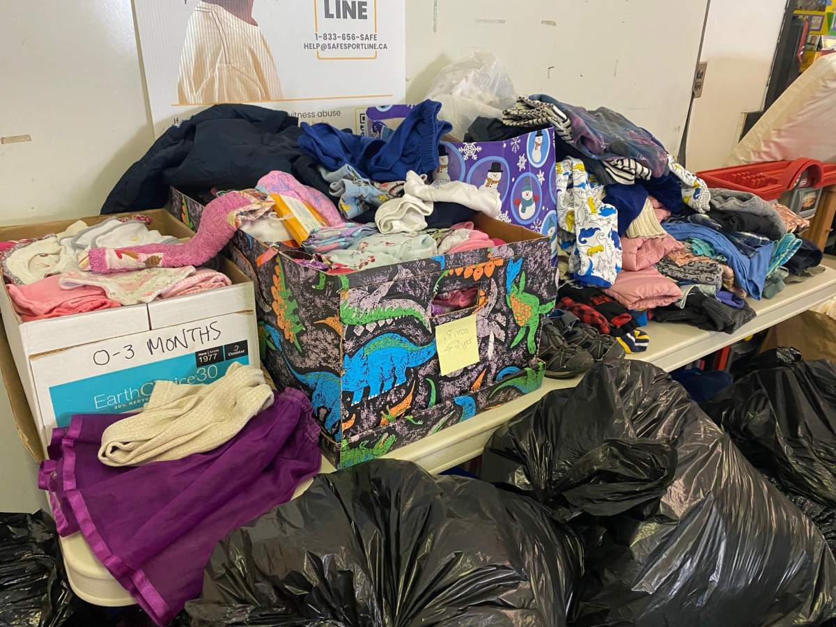 Donations piling up at Assiniboia West Recreation Centre.
