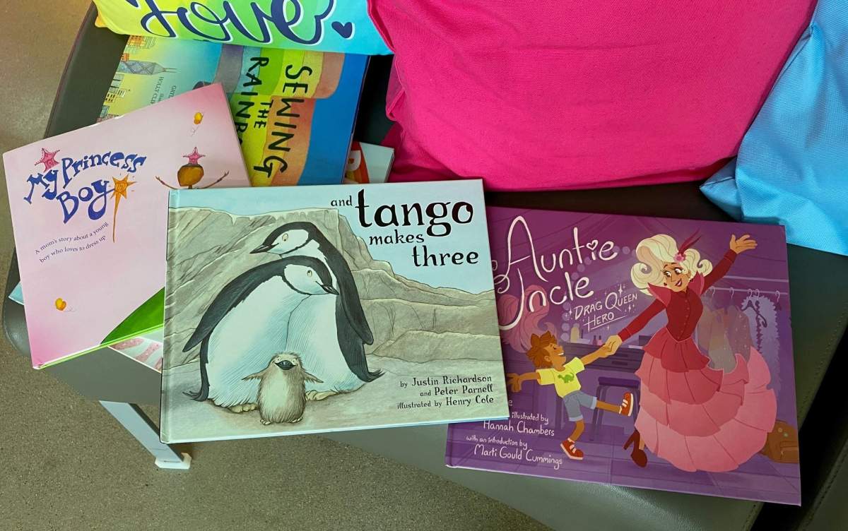 Drag queens read from books with LGBTQ+ themes. 