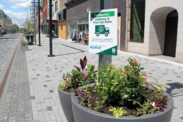 Temporary park and pickup location on Dundas Place.