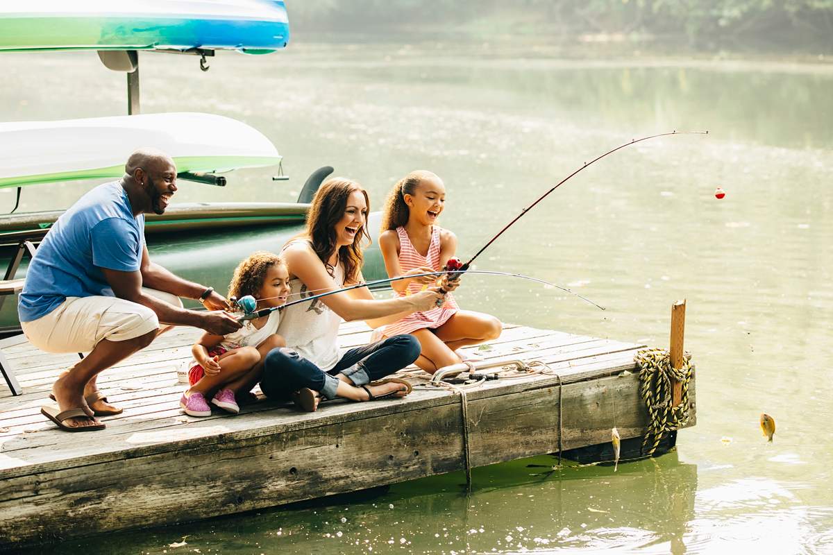 Mom Kids Family fishing lake