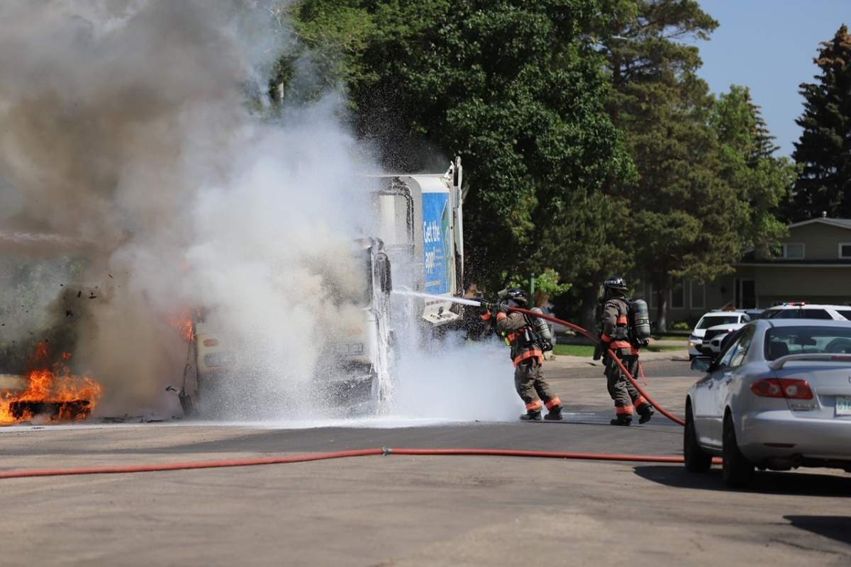 A City of Saskatoon garbage truck went up in flames Wednesday morning May 31st 2023.