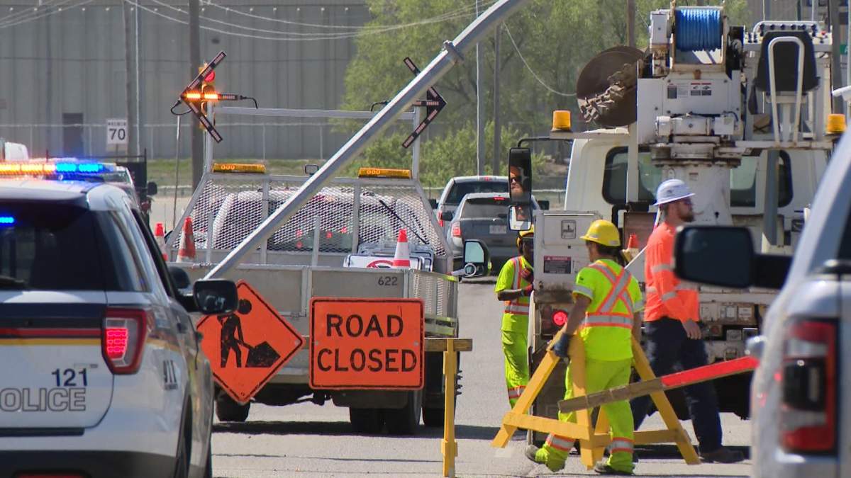 A traffic light was hit along Circle Drive East on Friday afternoon.