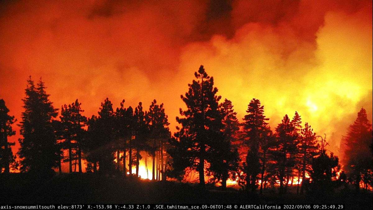 Credit: ALERTCalifornia | UC San DiegoALERTCalifornia wildfire camera captures dramatic scene during the Radford fire near Big Bear, Calif., on Sept. 26, 2022.