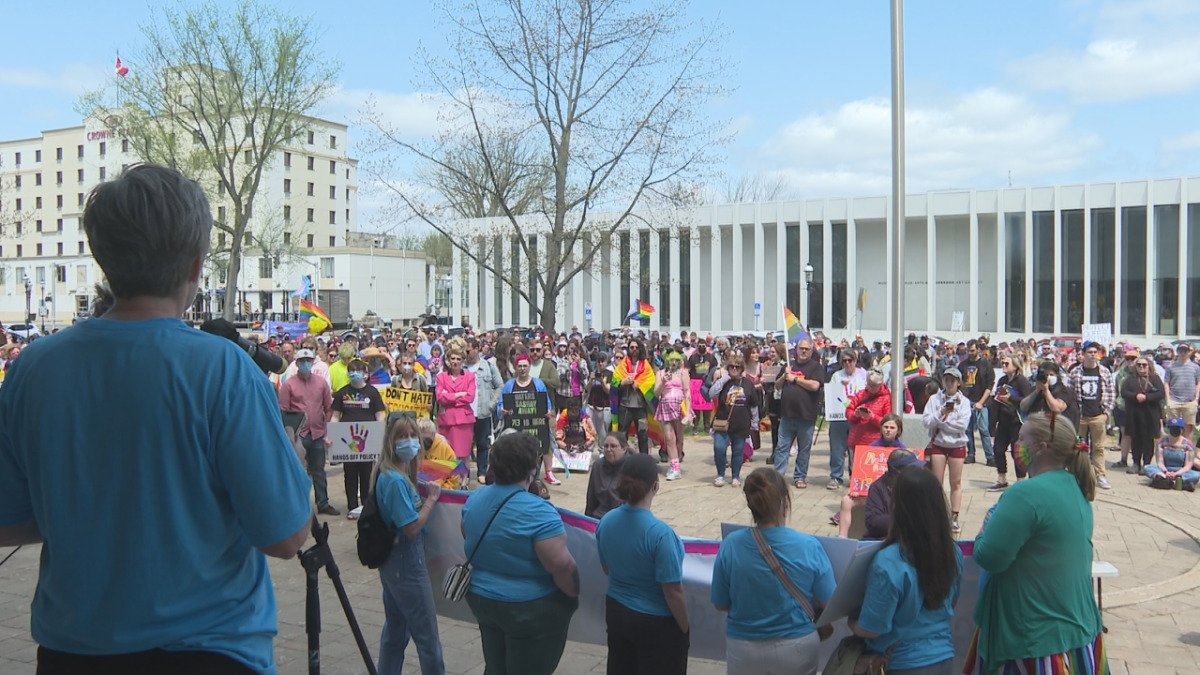 Policy 713 is under review by the New Brunswick government and a crowd turned out to protest that decision. 