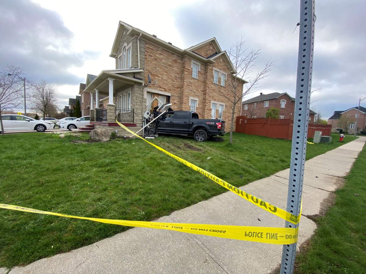 A pickup truck crashes into a house in Brampton where a girl was sleeping.