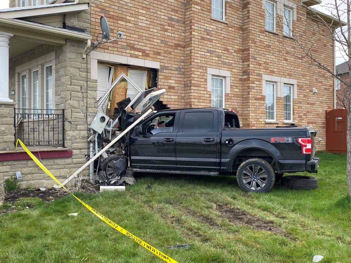 A pickup truck crashes into a house in Brampton where a girl was sleeping.