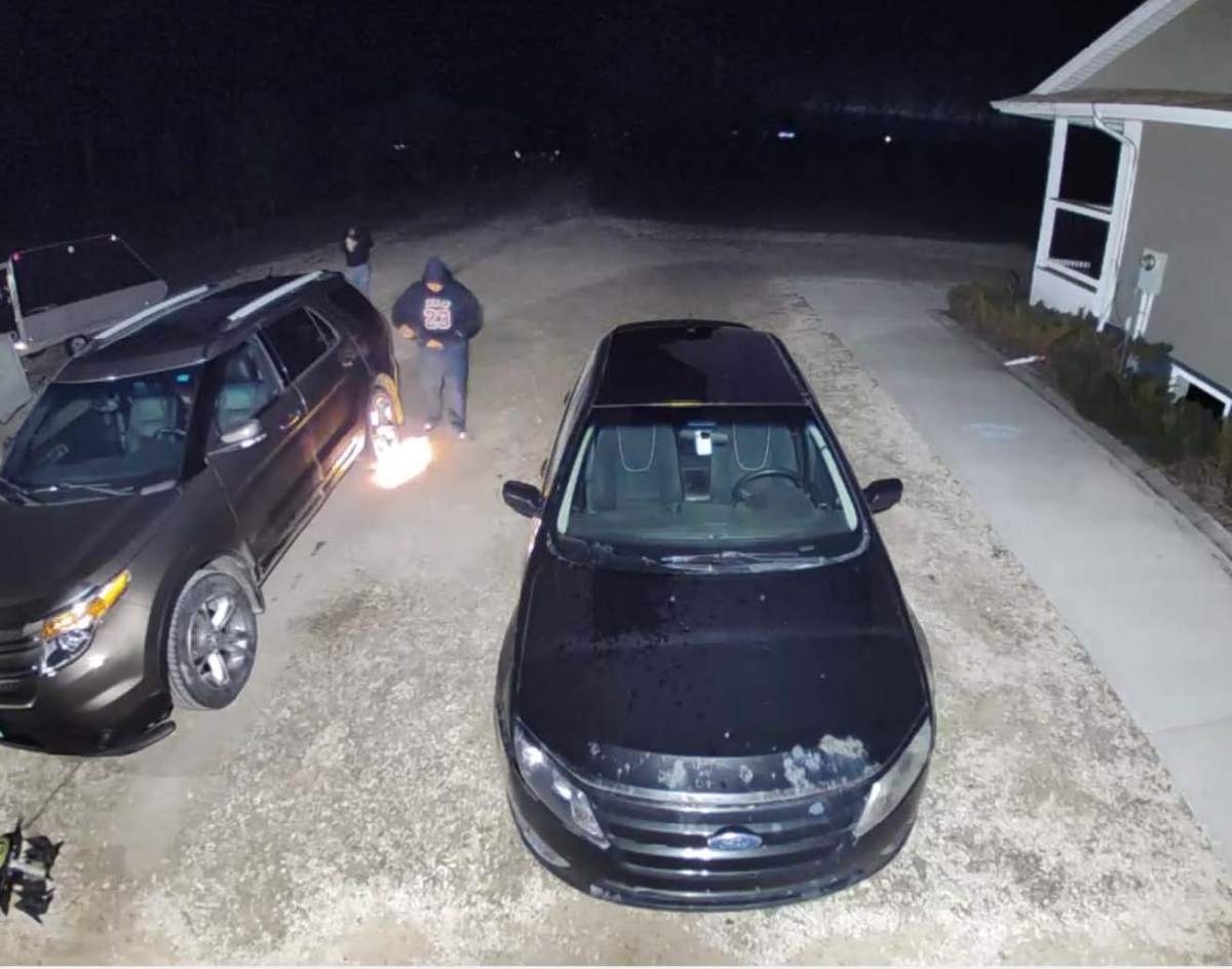 A still from surveillance footage of the vehicle fire.