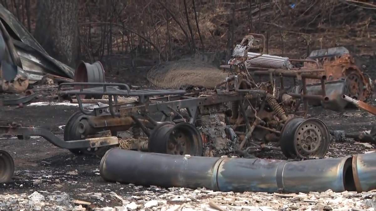 The aftermath of a wildfire in East Prairie Métis Settlement in northern Alberta in early May 2023.