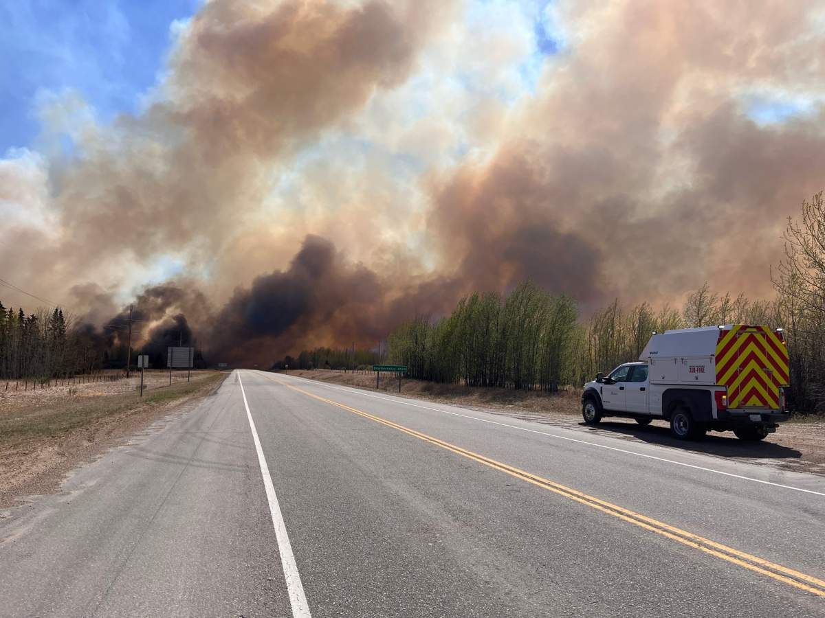 A wildfire that started south of Highway 16 and east of the Pembina River has now crossed both the highway and the river. It has grown to more than 8,500 hectares after increased activity overnight.