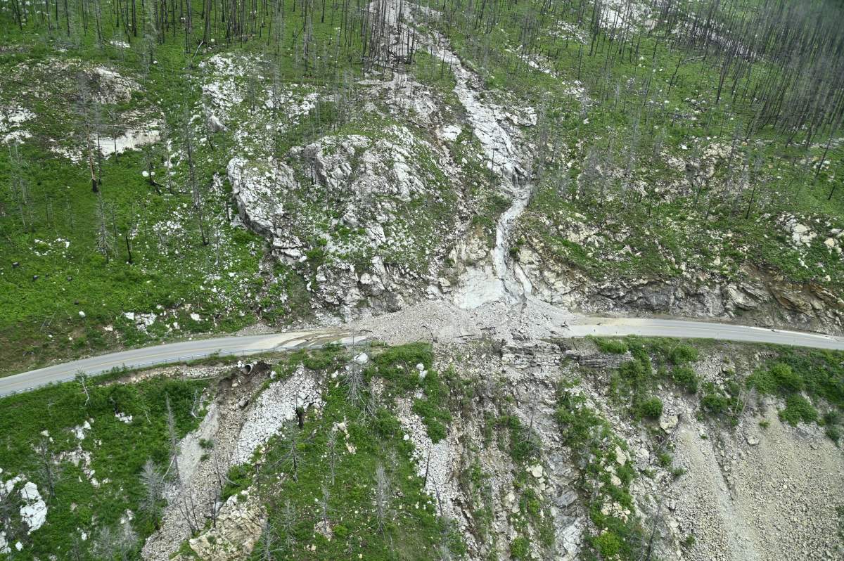 Akamina rockslide in Waterton Lakes National Park on June 12, 2023.