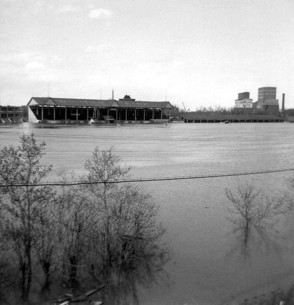 The flood of 1950 sealed the fate of the Whittier Park race track, with flood waters causing severe damage to the grandstand.