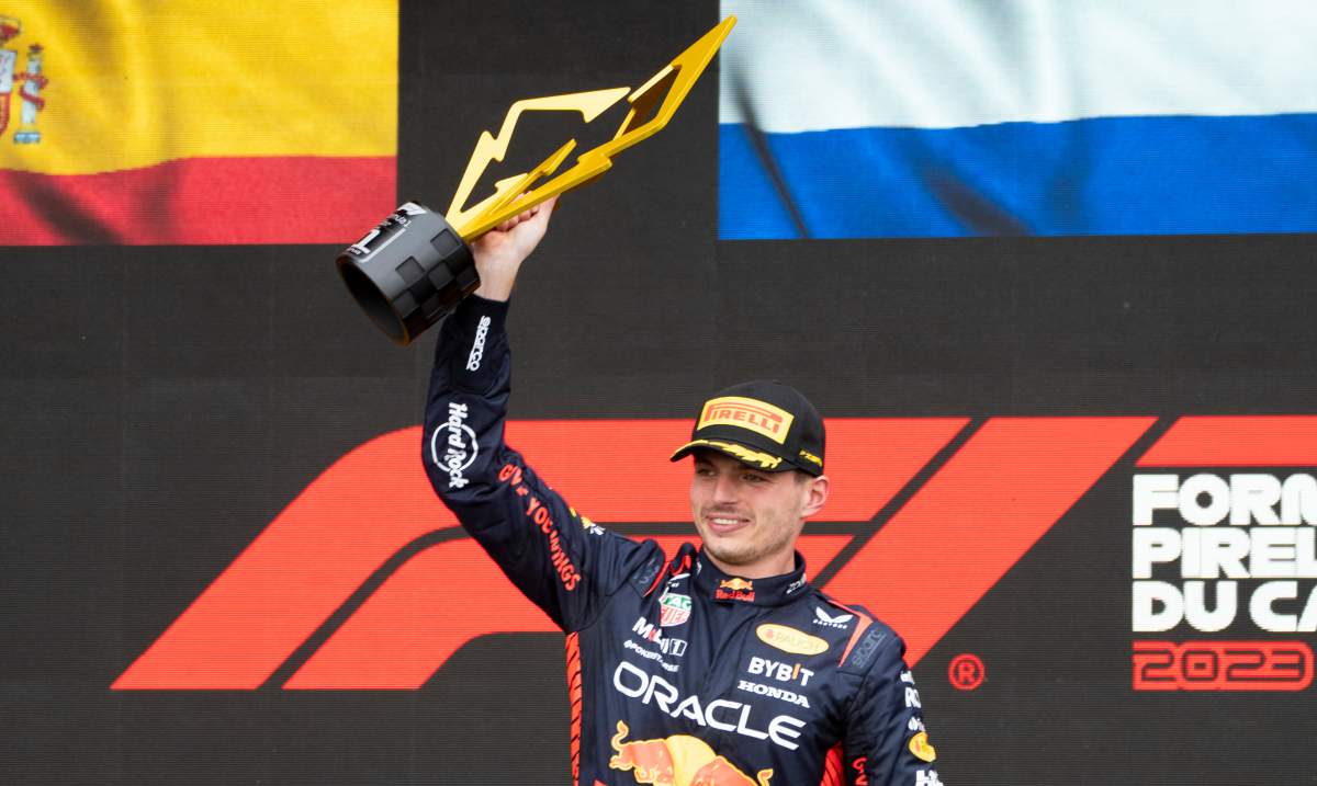 Red Bull Racing Max Verstappen of the Netherlands, celebrates his victory following Formula One auto racing action at the Canadian Grand Prix in Montreal, Sunday, June 18, 2023.