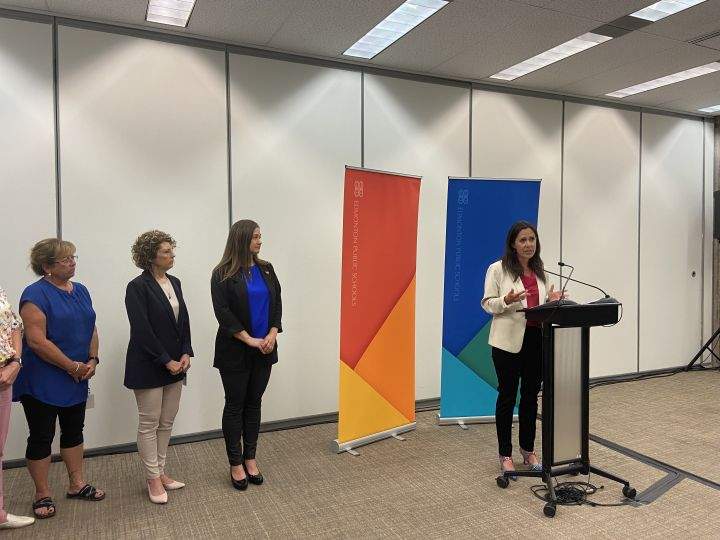 EPSB chair Trisha Estabrooks speaks to reporters on June 14, 2023.