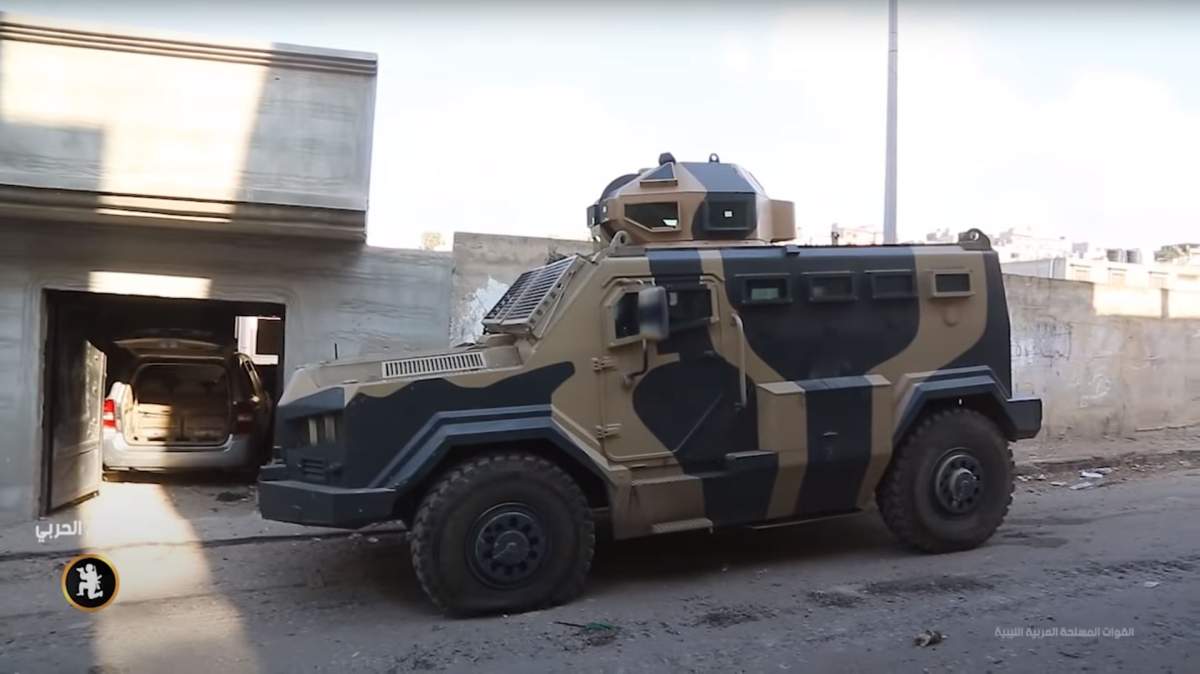 An Al-Wahsh armoured infantry vehicle manufactured by Jordan's King Abdullah II Design and Development Bureau is seen in use by the Libyan National Army in June 2018.