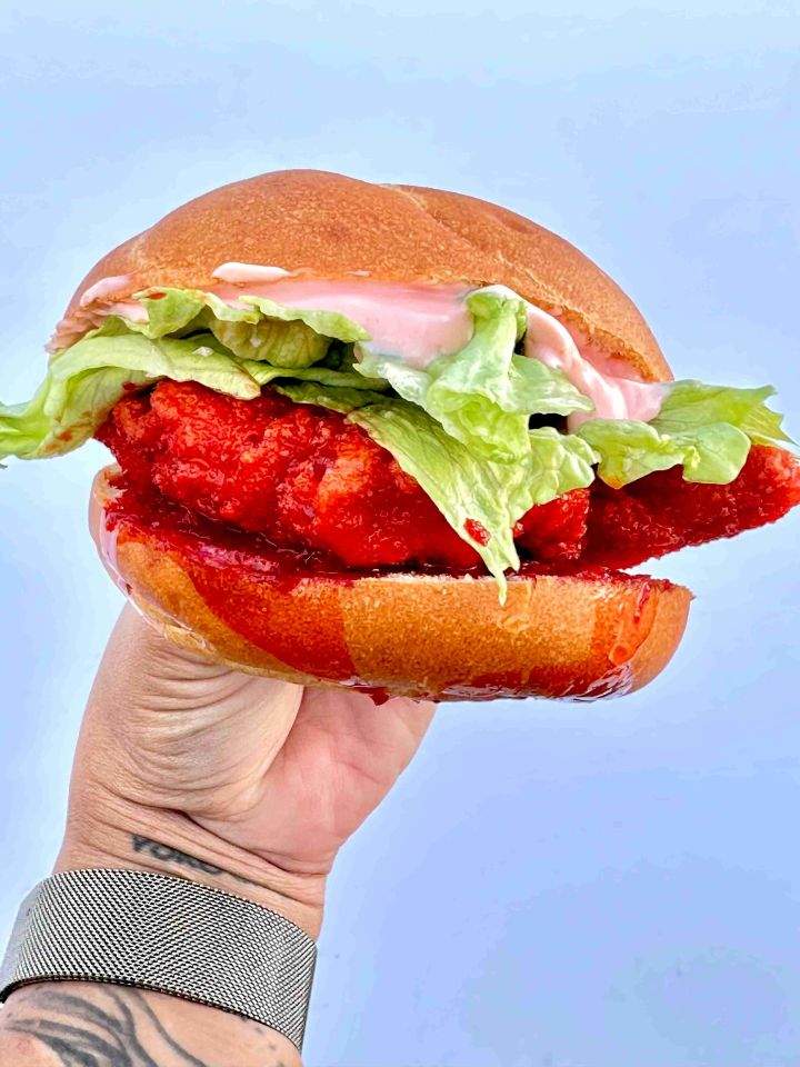 The Kool-Aid chicken burger by Chicky's Chicken at K-Days.