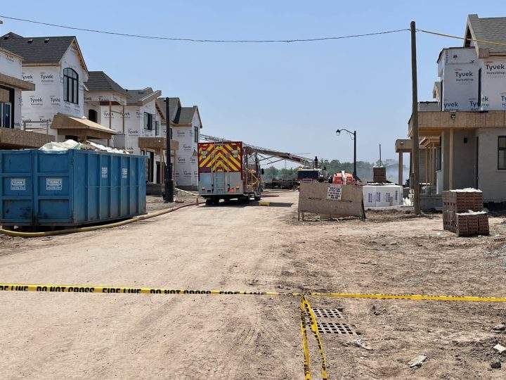 Firefighters remained at the scene into the afternoon Wednesday putting out hotspots.