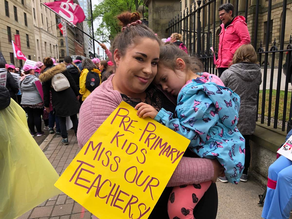 Samantha McPhee and her four-year-old daughter Hazel, who is in pre-primary, were at the rally outside Province House. They're calling for government to get back to the bargaining table with CUPE.