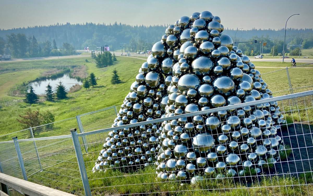 The Talus Dome art piece -- commonly referred to as Talus Balls -- in west Edmonton on June 16, 2023.