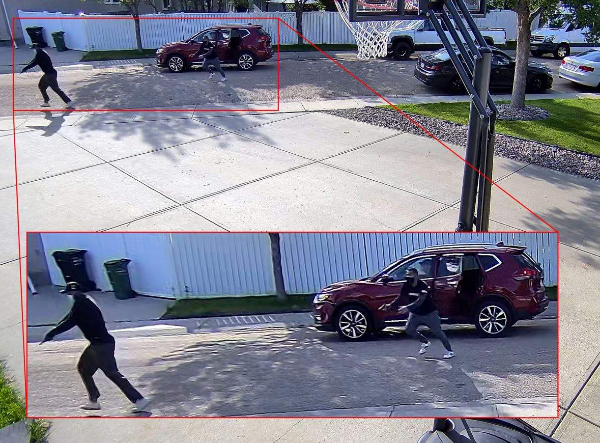 Two suspects pulled up in a red Nissan Rogue and started firing bullets at a man walking with his family on Ormsby Crescent in west Edmonton's Callingwood area on Saturday, June 24, 2023.