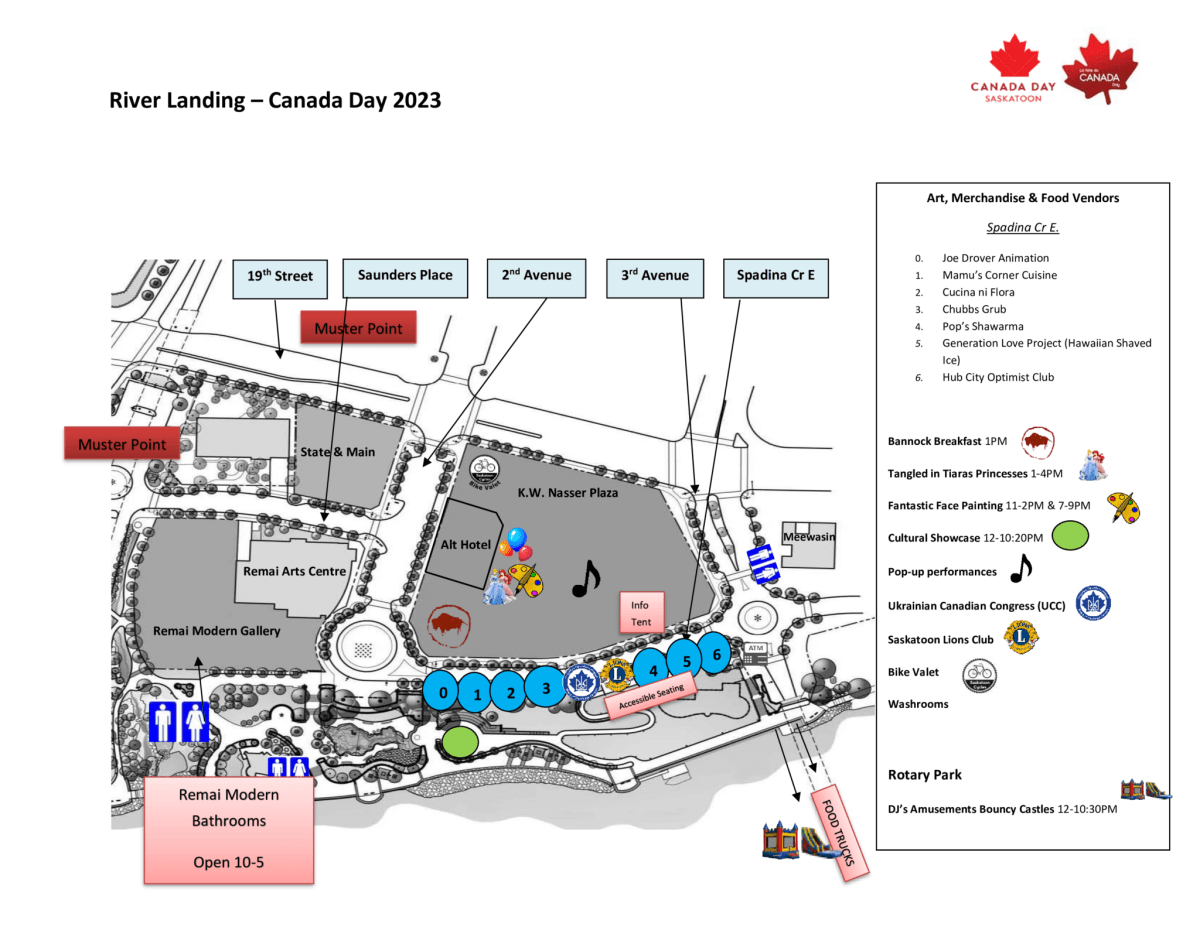 A map of the Canada Day festivities for River Landing.