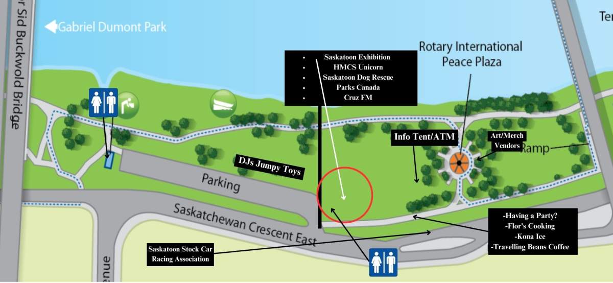 A map of the Canada Day festivities for Rotary Park.