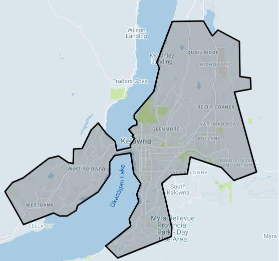 Uber’s Kelowna-region service area as of June 6, 2023.