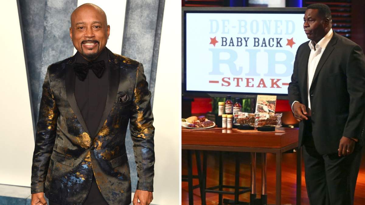 A split photo. On the left is Daymond John. On the right is Al 'Bubba' Baker on 'Shark Tank.'
