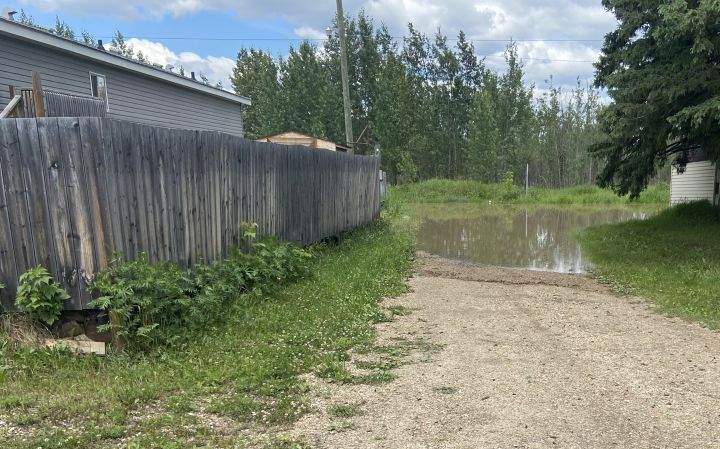 Flooding forced people to leave the Westview Village Mobile Home Park in central Alberta on June 20, 2023.