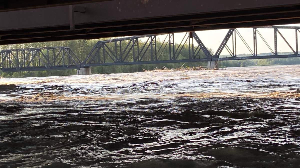 The Highway 43 bridge over the McLeod River in central Alberta is seen on June 21, 2023.