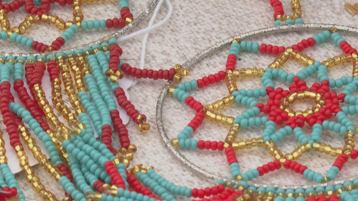 Beaded dreamcatcher for sale at the Crowsnest Museum Indigenous art and craft market Friday.