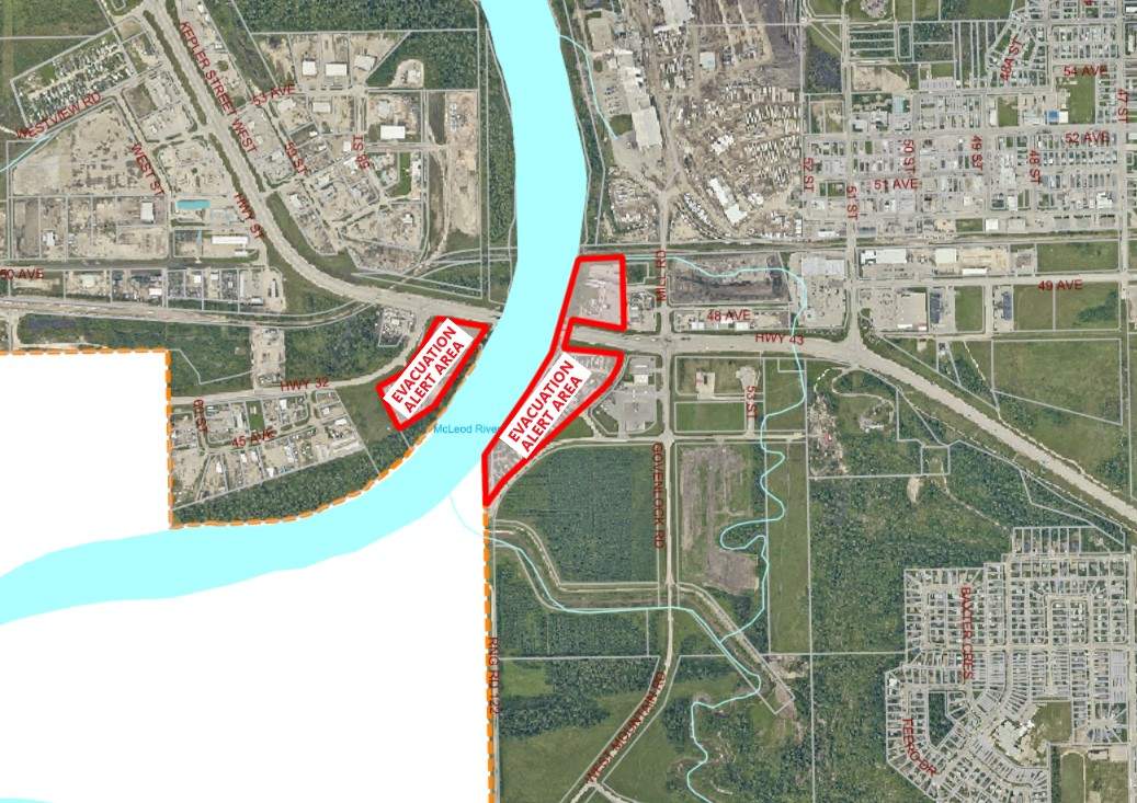 As of 4 p.m. on Thursday, this part of Whitecourt was told to prepare to evacuate with one hour of warning.