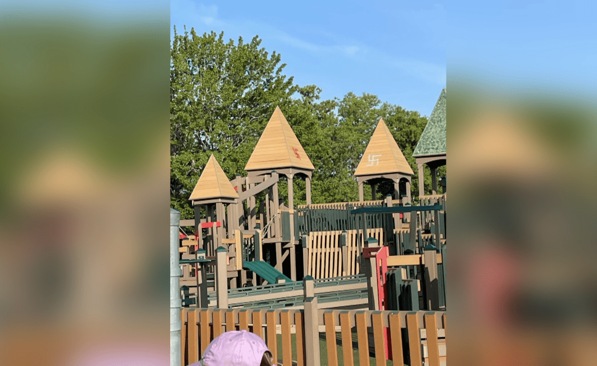 A park vandalized with swastikas