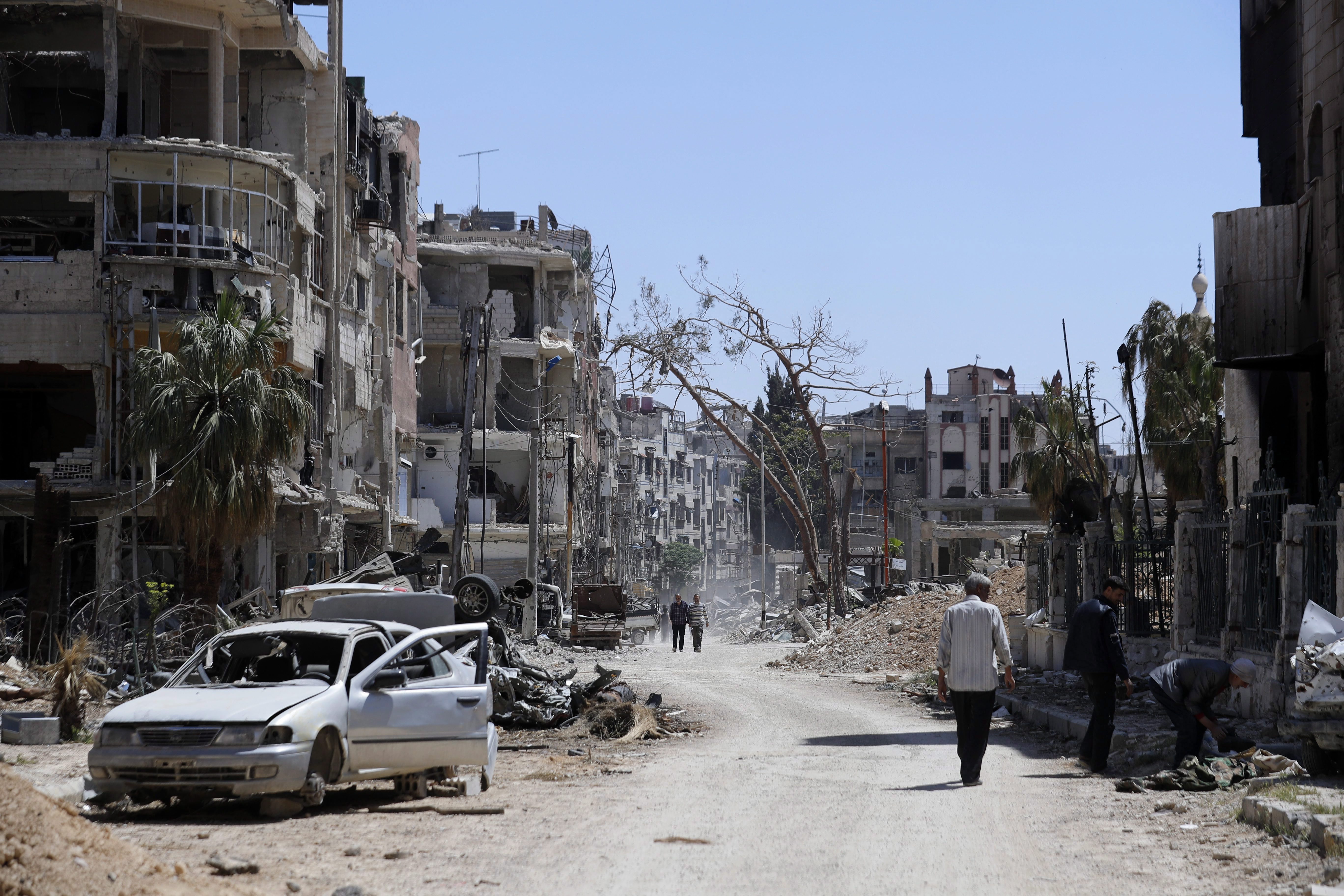 Douma, the site of a suspected chemical weapons attack, April 16, 2018. (AP Photo/Hassan Ammar)