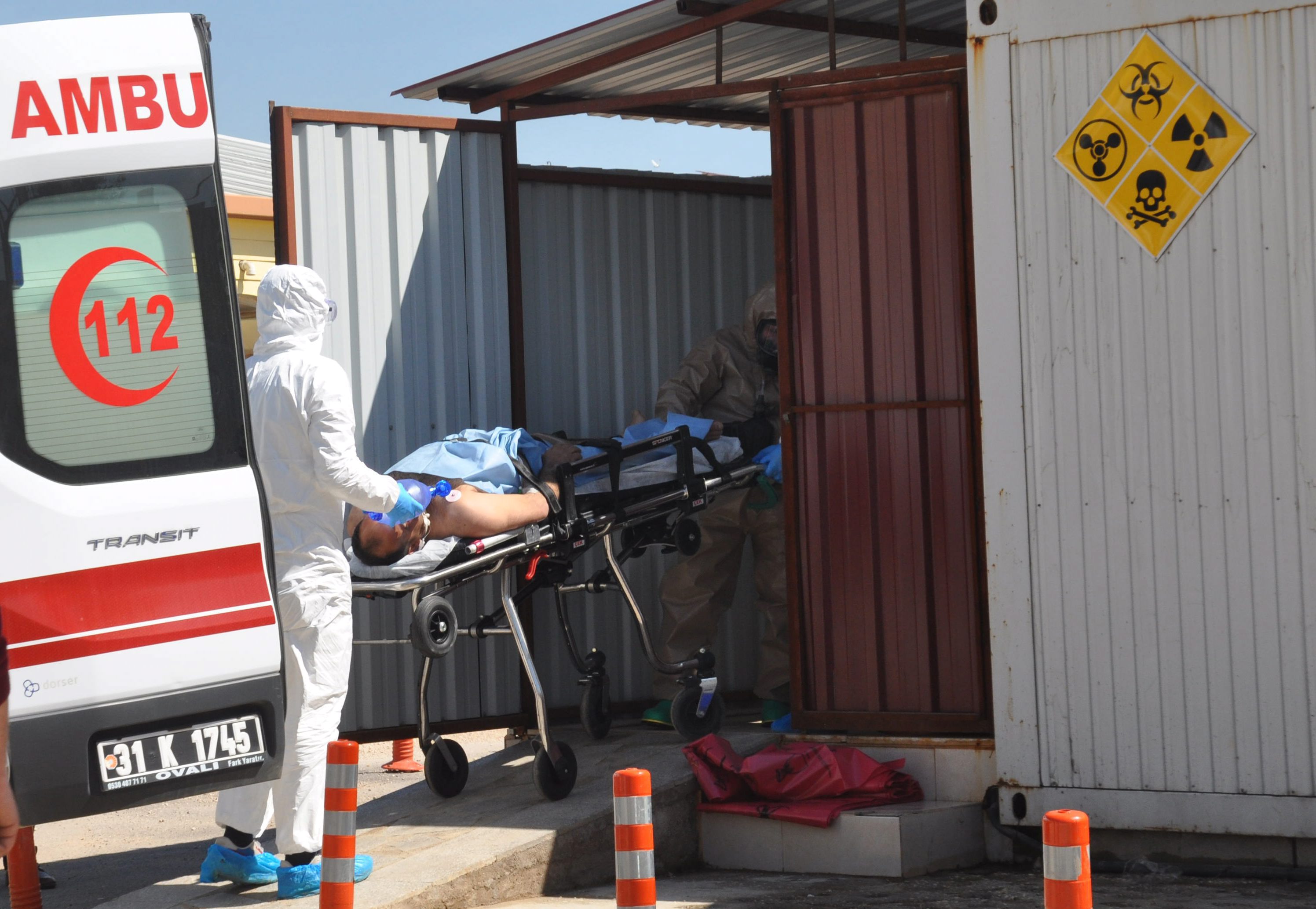 A Turkish ambulance evacuates a victim of a suspected chemical weapons attack in a rebel-held town in north-western Syria, April 4, 2017. Photo by Ferhat Dervisoglu/Dha/Depo Photos/ABACAPRESS.COM
