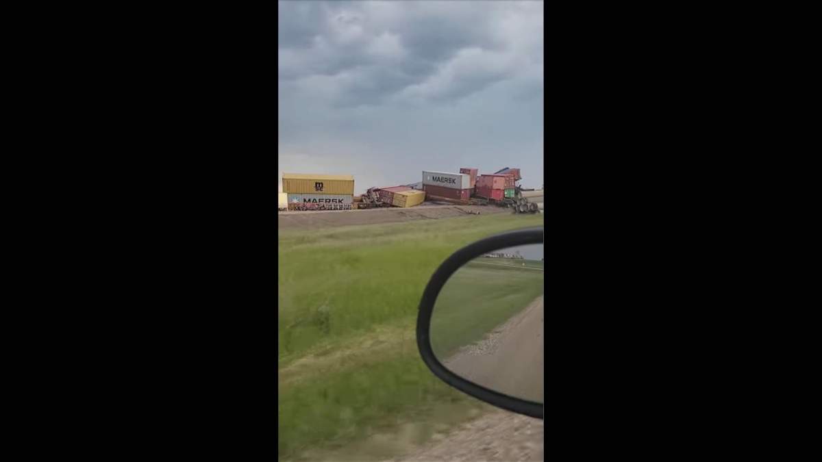 A train derailment near Biggar, Sask. Photo courtesy of Catherwood Organics on Facebook.