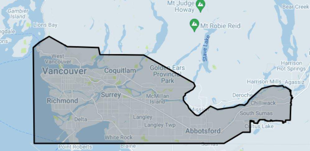 Uber’s Lower Mainland service area as of June 6, 2023.