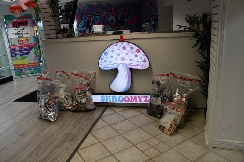 Psilocybin and psilocybin-infused edibles are shown off in a photo taken from an illegal dispensary on King Street East in Hamilton Ont. July 6, 2023.