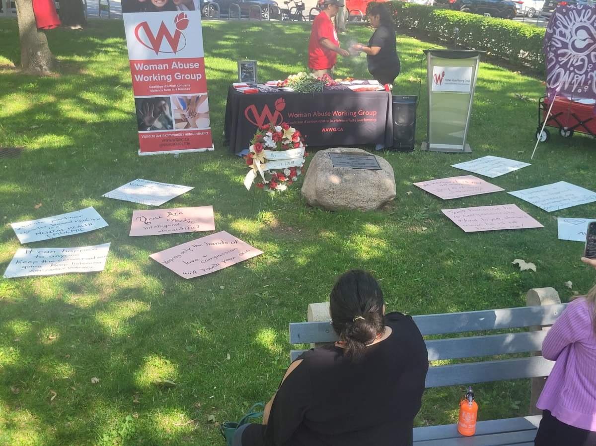 Photo from Hamilton, Ont. city hall Friday prior to the Woman's Abuse Working Group information session. A coalition of groups that support women escaping abuse is calling on the city of Hamilton and the provincial government to declare gender based and intimate partner violence an epidemic.