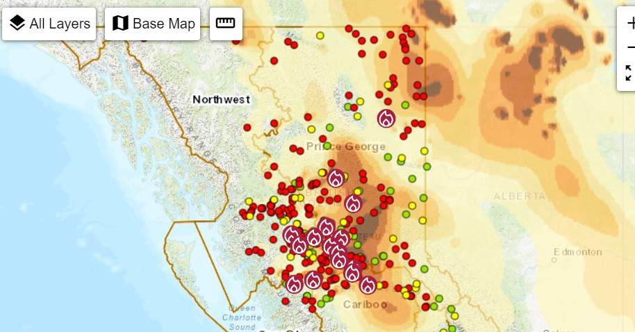Smoke forecast for Friday, July 14, 2023, from B.C. Wildfire Service.