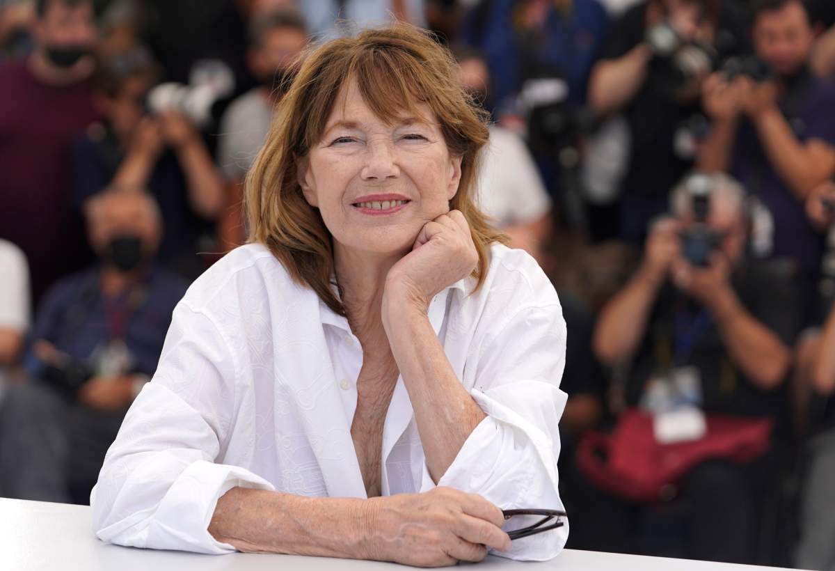 Jane Birkin poses for photographers at the photo call for the film 'Jane By Charlotte' at the 74th international film festival, Cannes, southern France, Thursday, July 8, 2021.