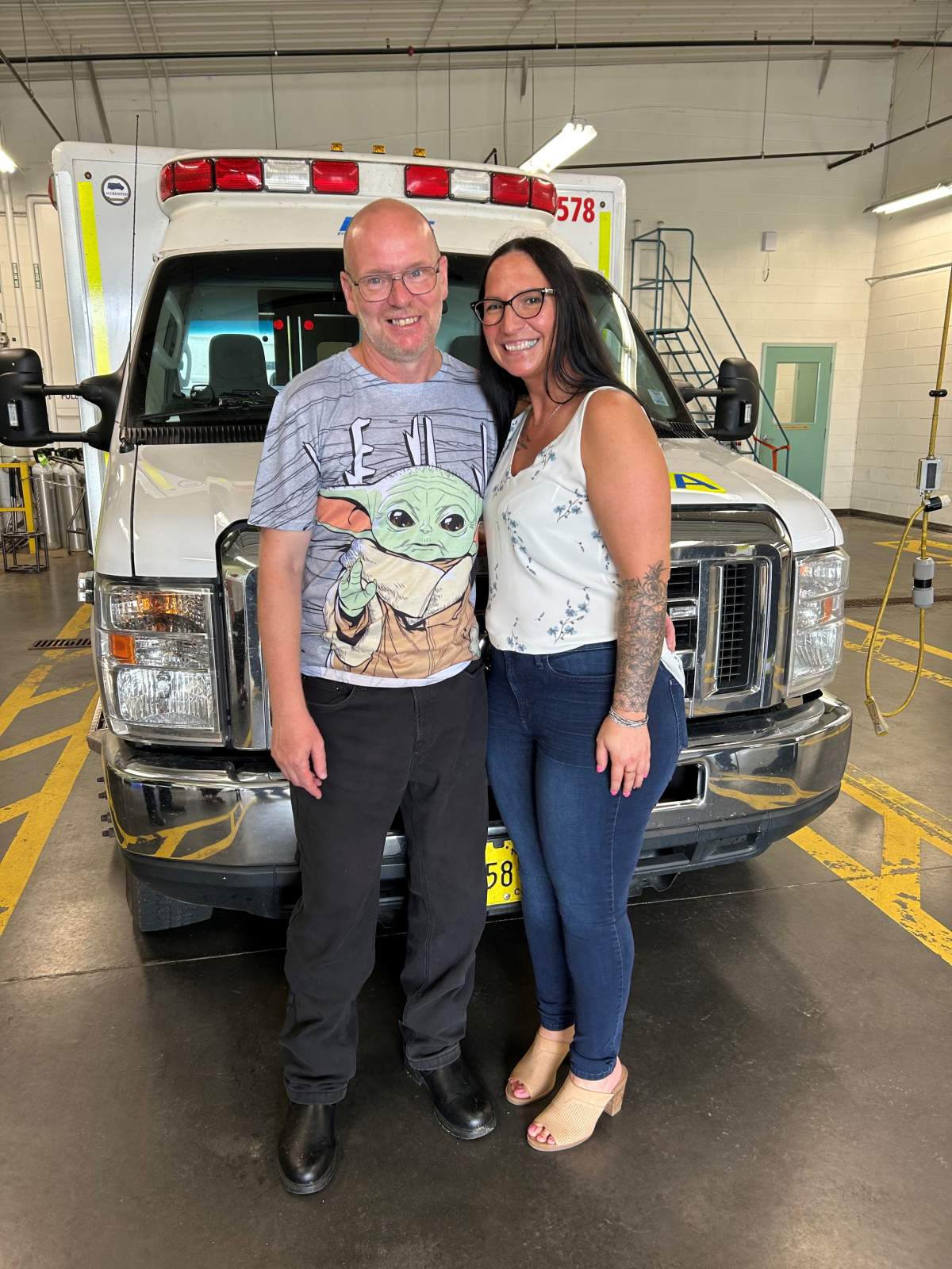 Whiteley pictured with Melissa Savoie, a healthcare worker from New Brunswick, who just happened to be in the area when he was experiencing a cardiac arrest.