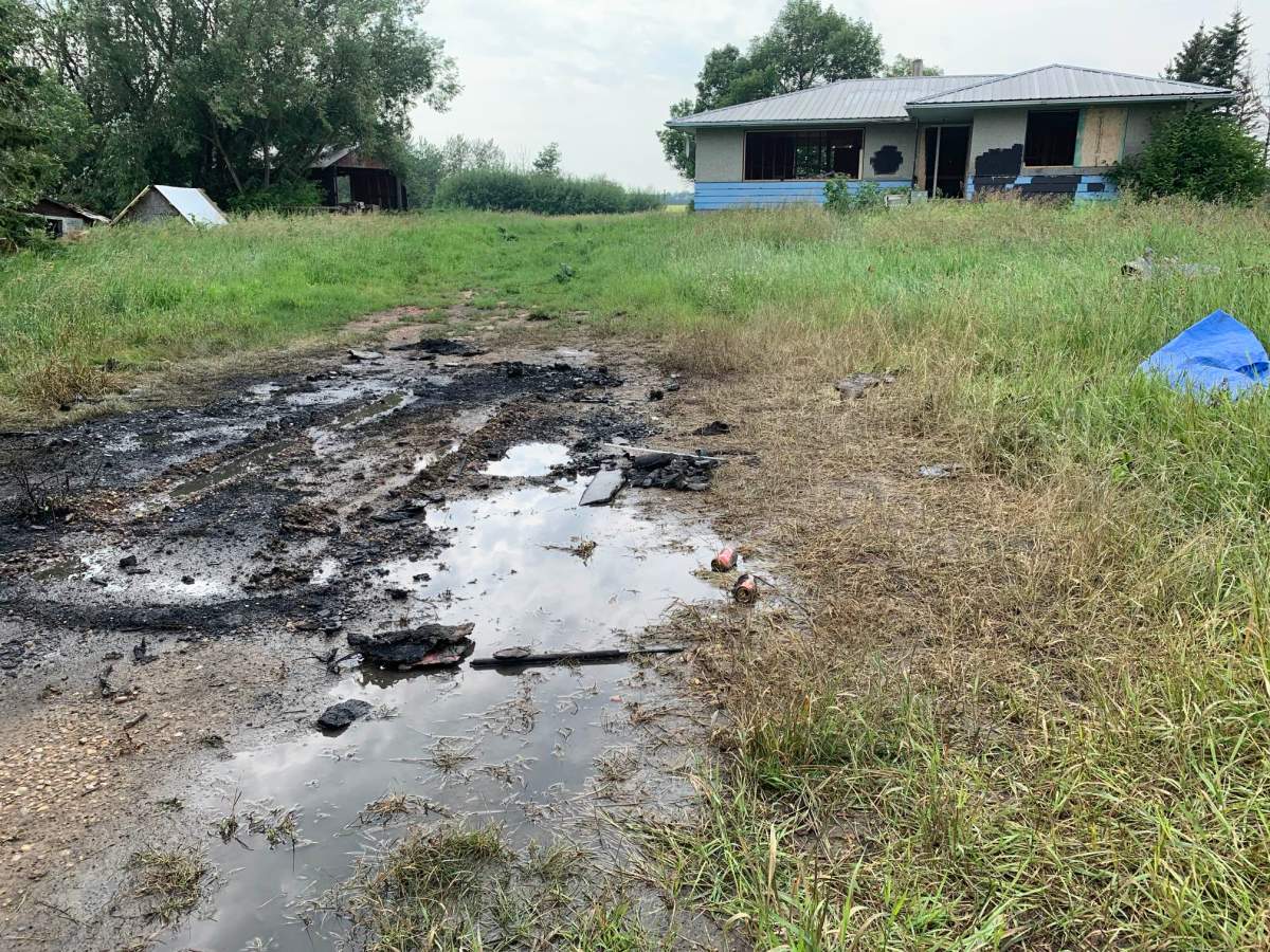 burned vehicle remains