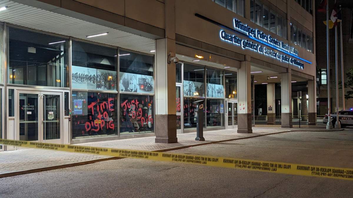 Vandalism at Winnipeg Police Headquarters.